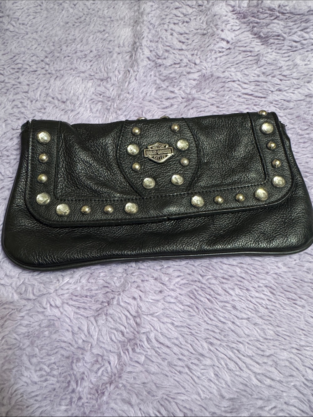 Harley-Davidson Black Leather Studded Wristlet Clutch